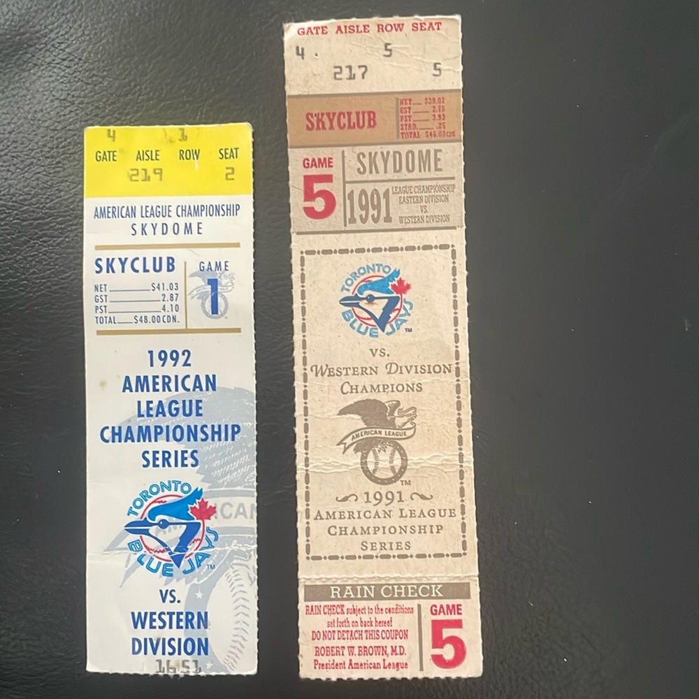 💙vintage Tickets to Toronto Blue Jays Games 91,92